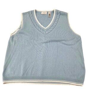 Liz Claiborne Lizgolf Womens Light Blue Cable Knit V-Neck Cotton Sweater Vest L